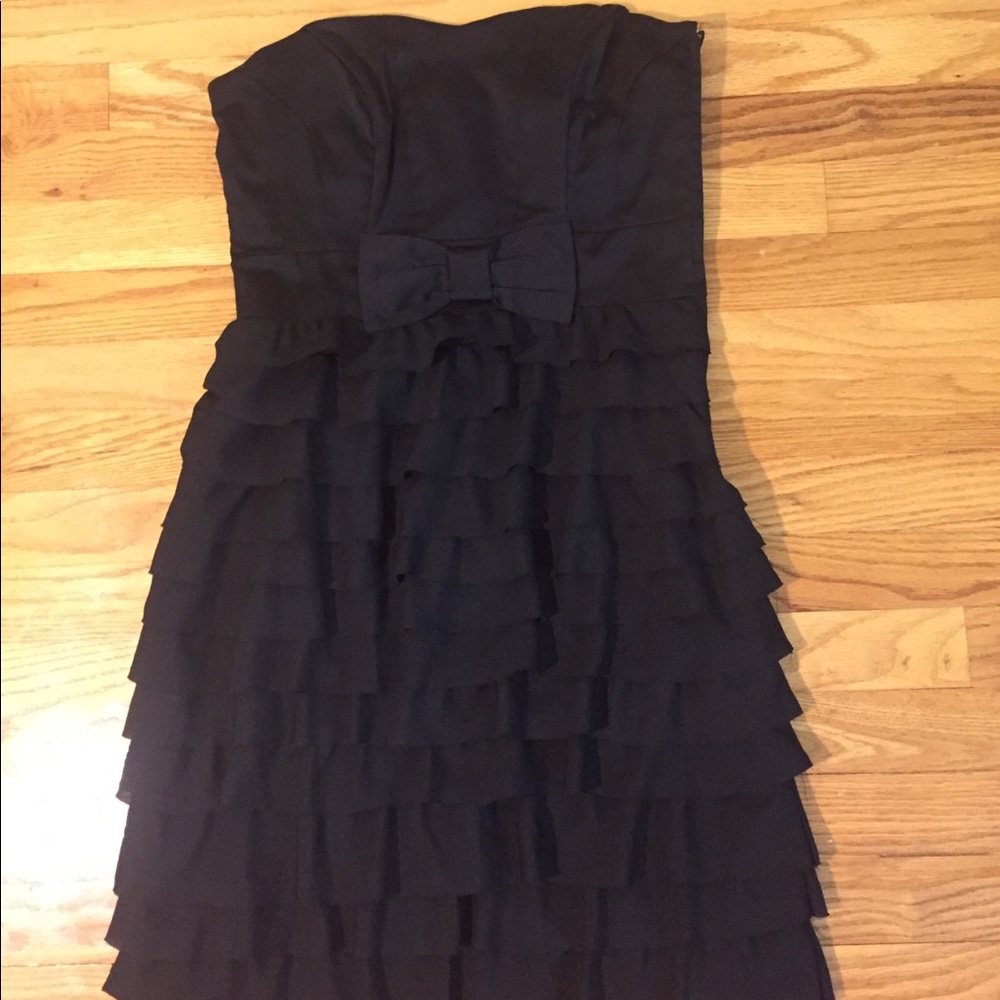 Black Ruffled Strapless Cocktail Dress